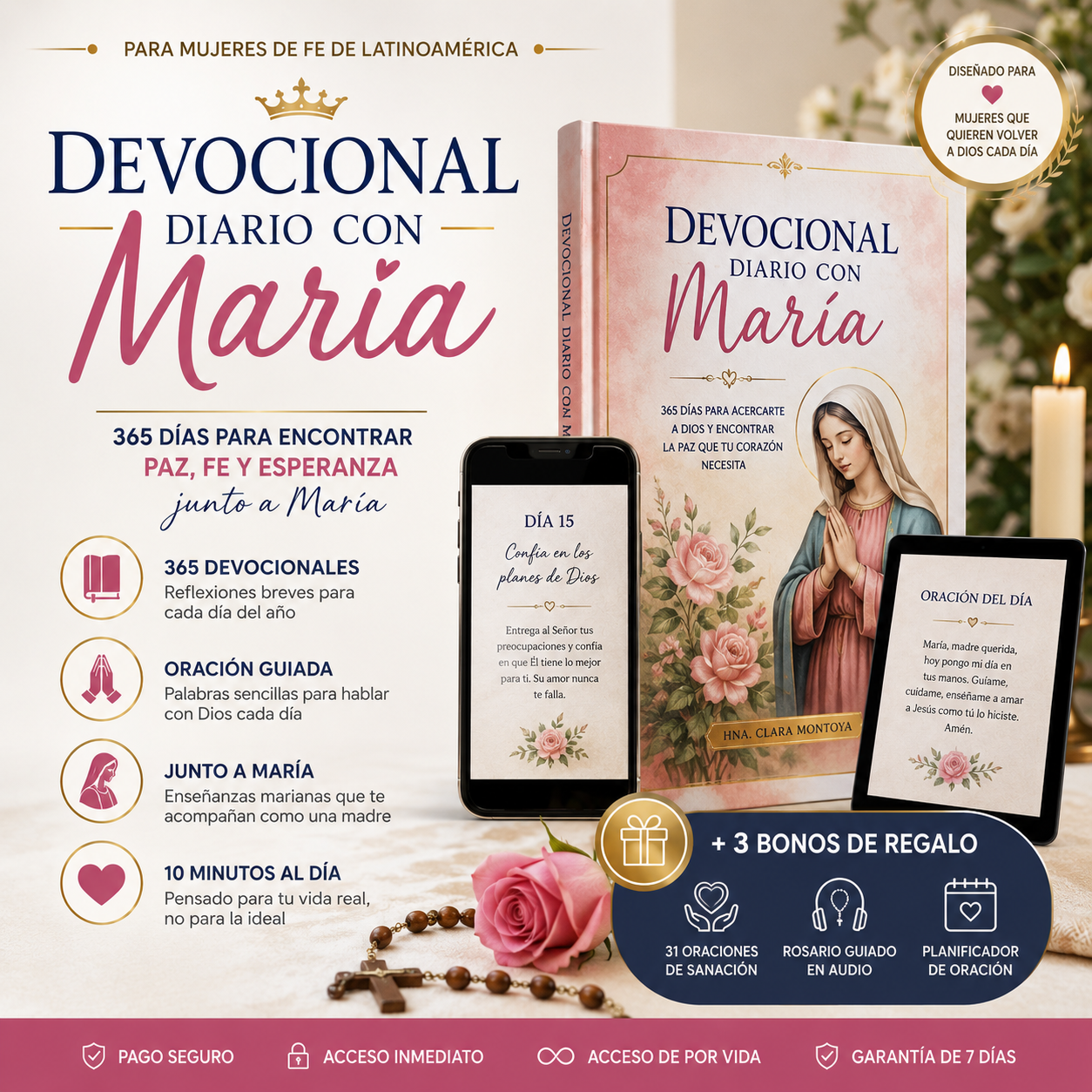 Devocional Diario con María: libro, celular y tablet con los 365 días y 3 bonos de regalo